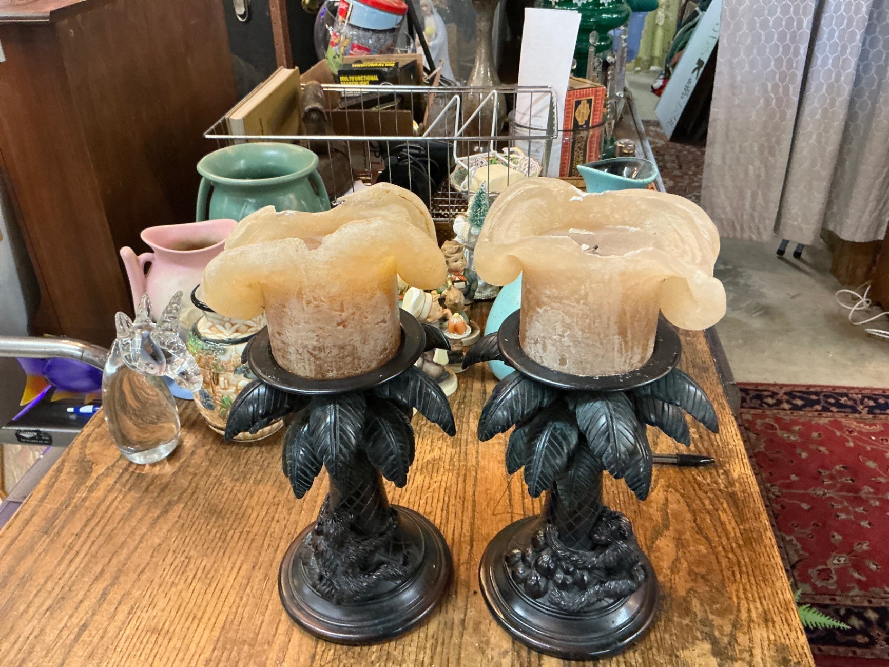 Vintage Candle Holders Brown Faux wood