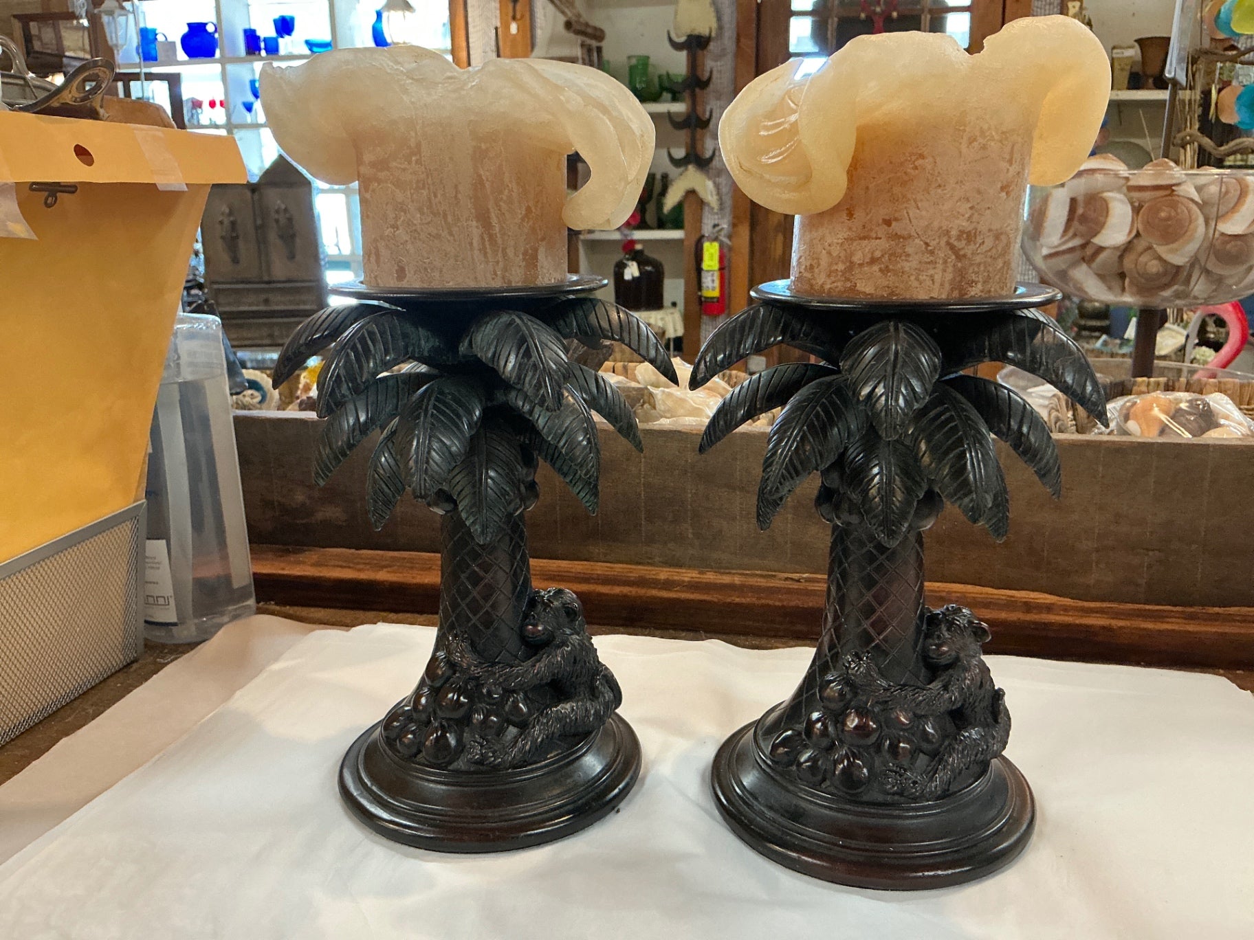Decorative Candle Holders with Palm and Monkeys