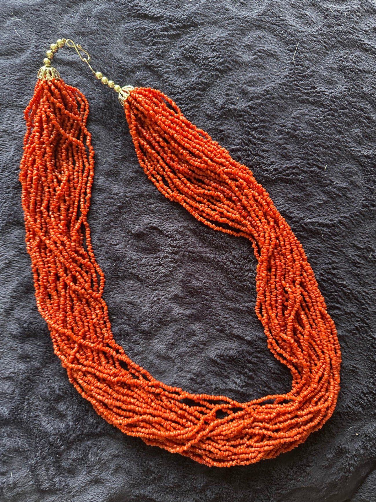 Native American Coral Seed Bead Necklace     [350]