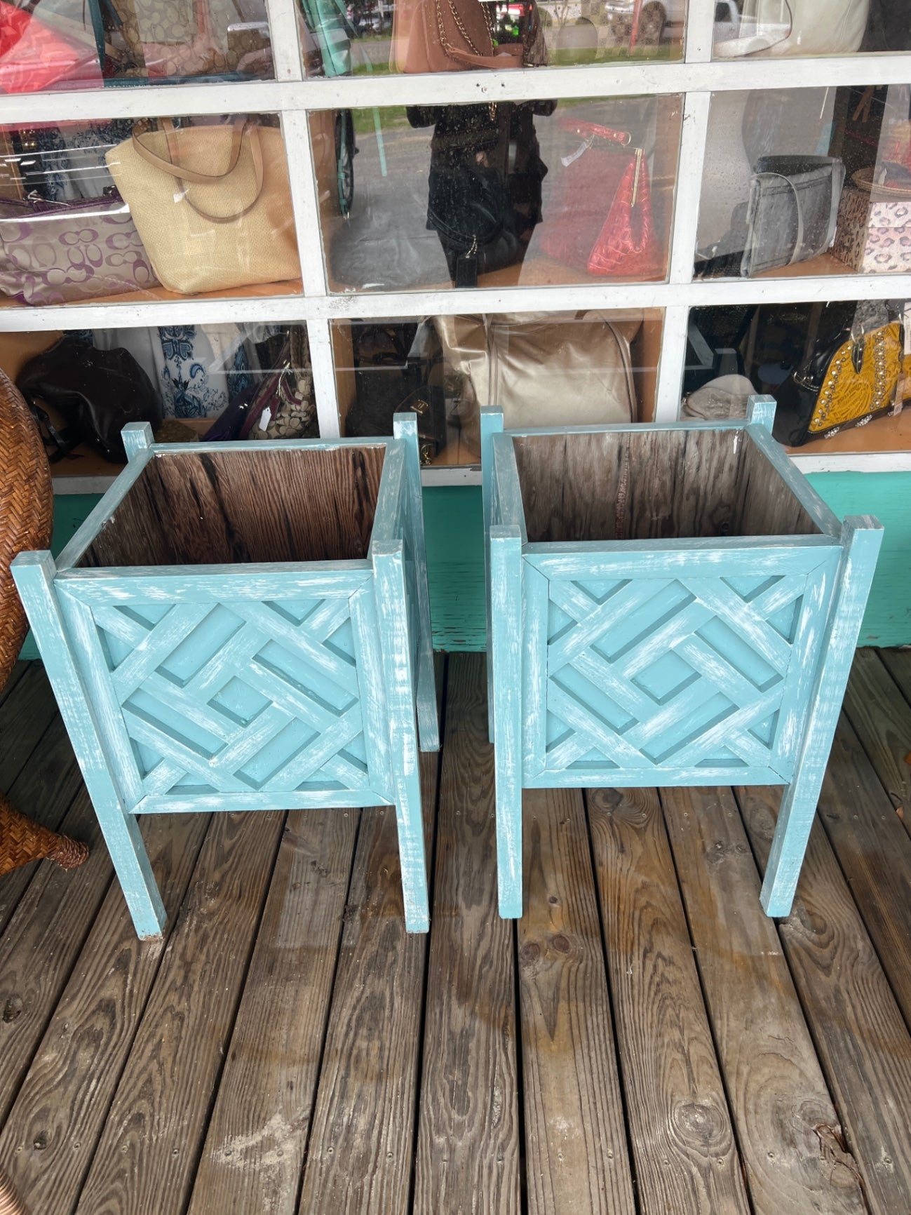 Plant Pot Turquoise Wood