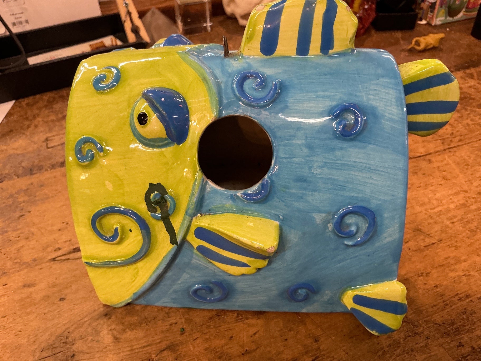 Decorative Bird House Yellow and blue Ceramic JCL