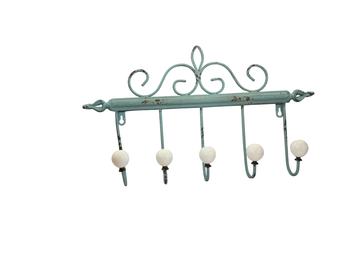 Decorative Wall Hook Aqua blue with white accents Metal and ceramic