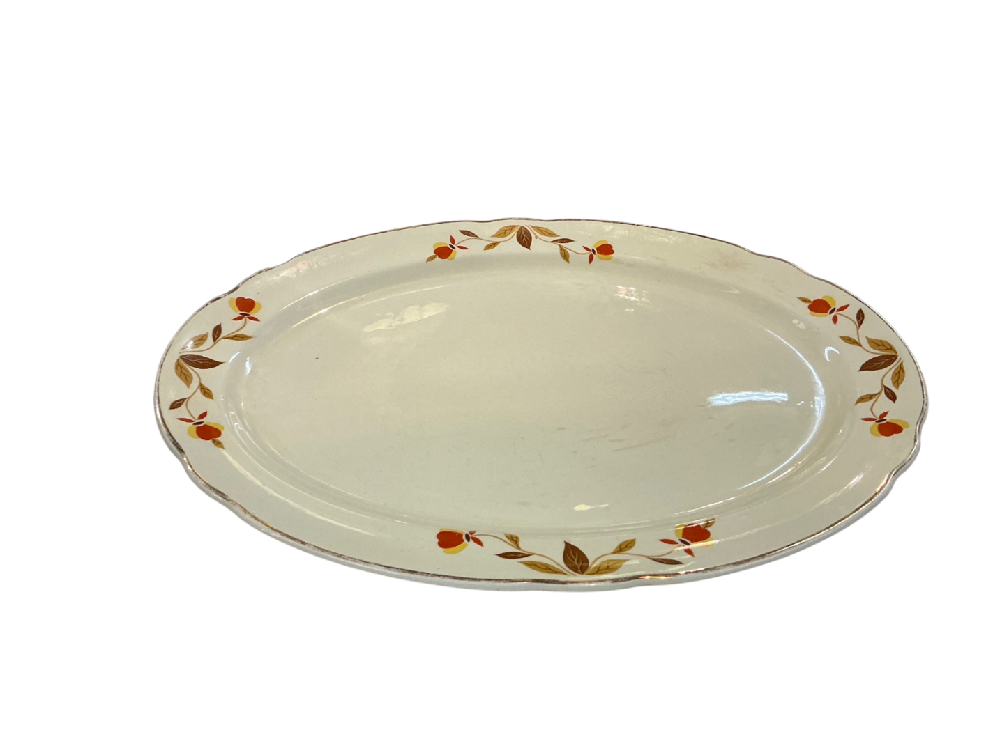 Glass platter Cream with orange and brown floral pattern Ceramic
