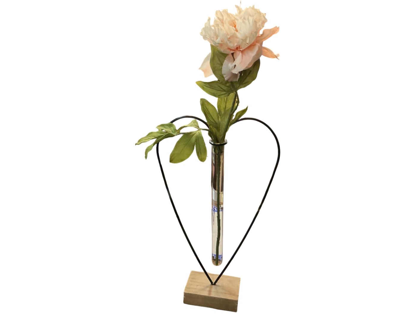 Vase Cream and Green Artificial flowers, Metal wire, Wood base