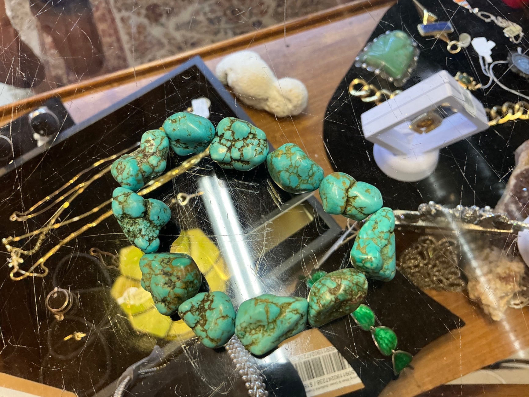 Jewelry Turquoise with gold veining Turquoise stones and possibly metal setting
