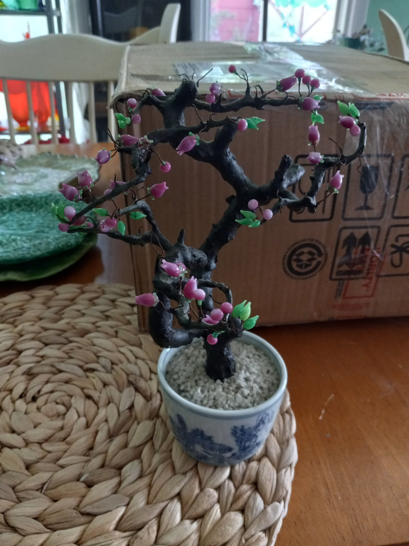 Chinese glass cherry bonsai W/pot dsc