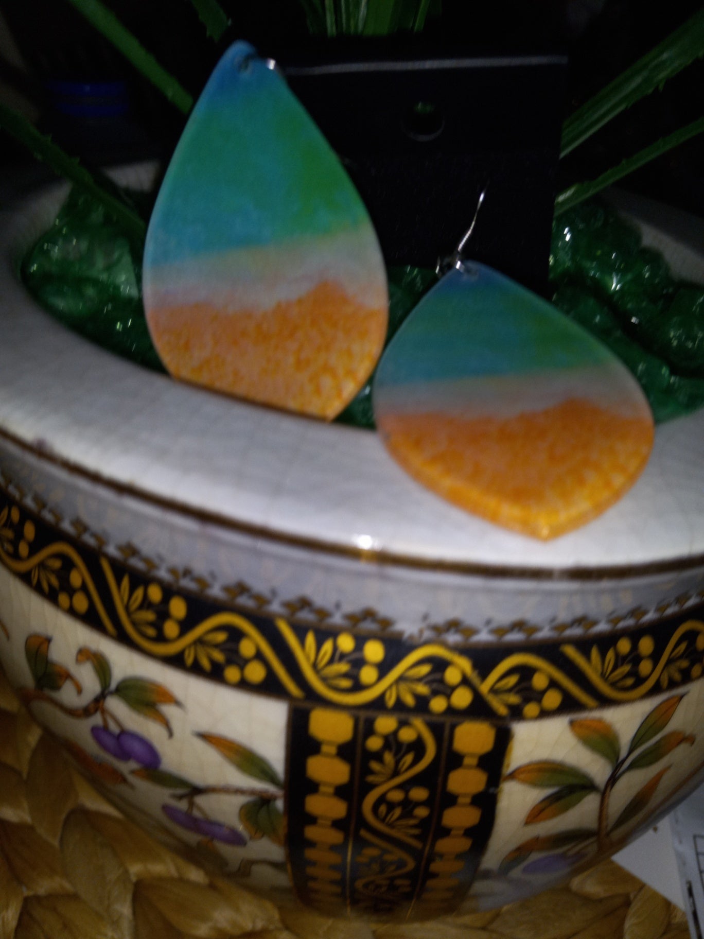 Aqua n orange earrings dsc