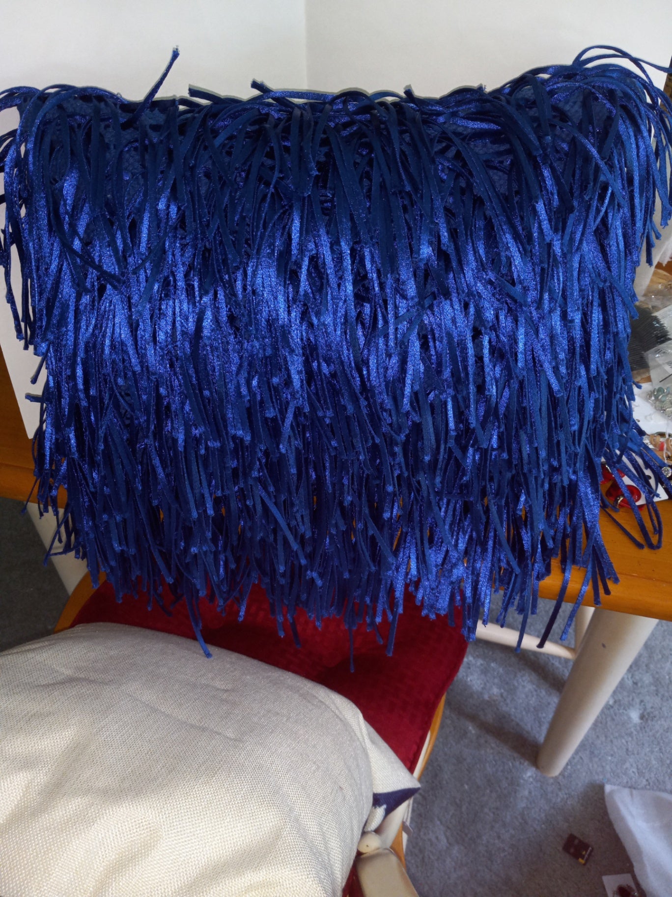 Blue fringe pillow dsc
