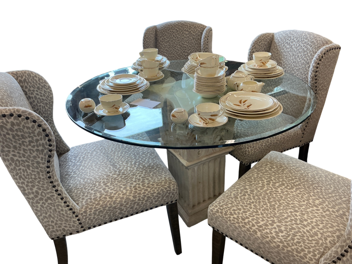 Dining Set Beige Fabric, Glass JCL