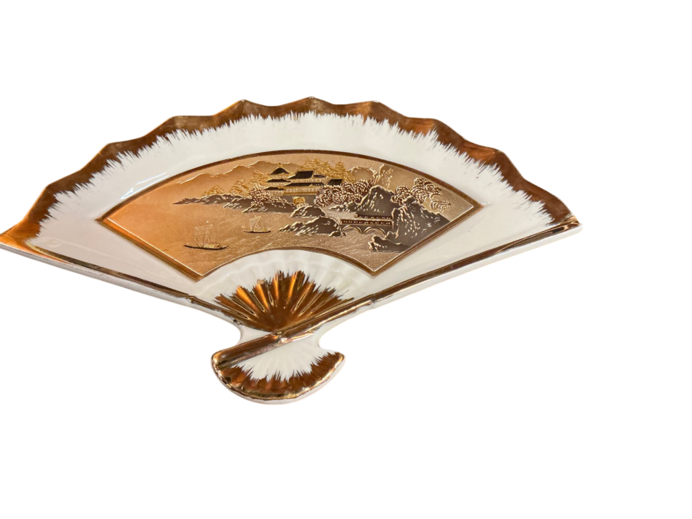 Decorative Fan Plate Gold, white, and brown Glass LM2