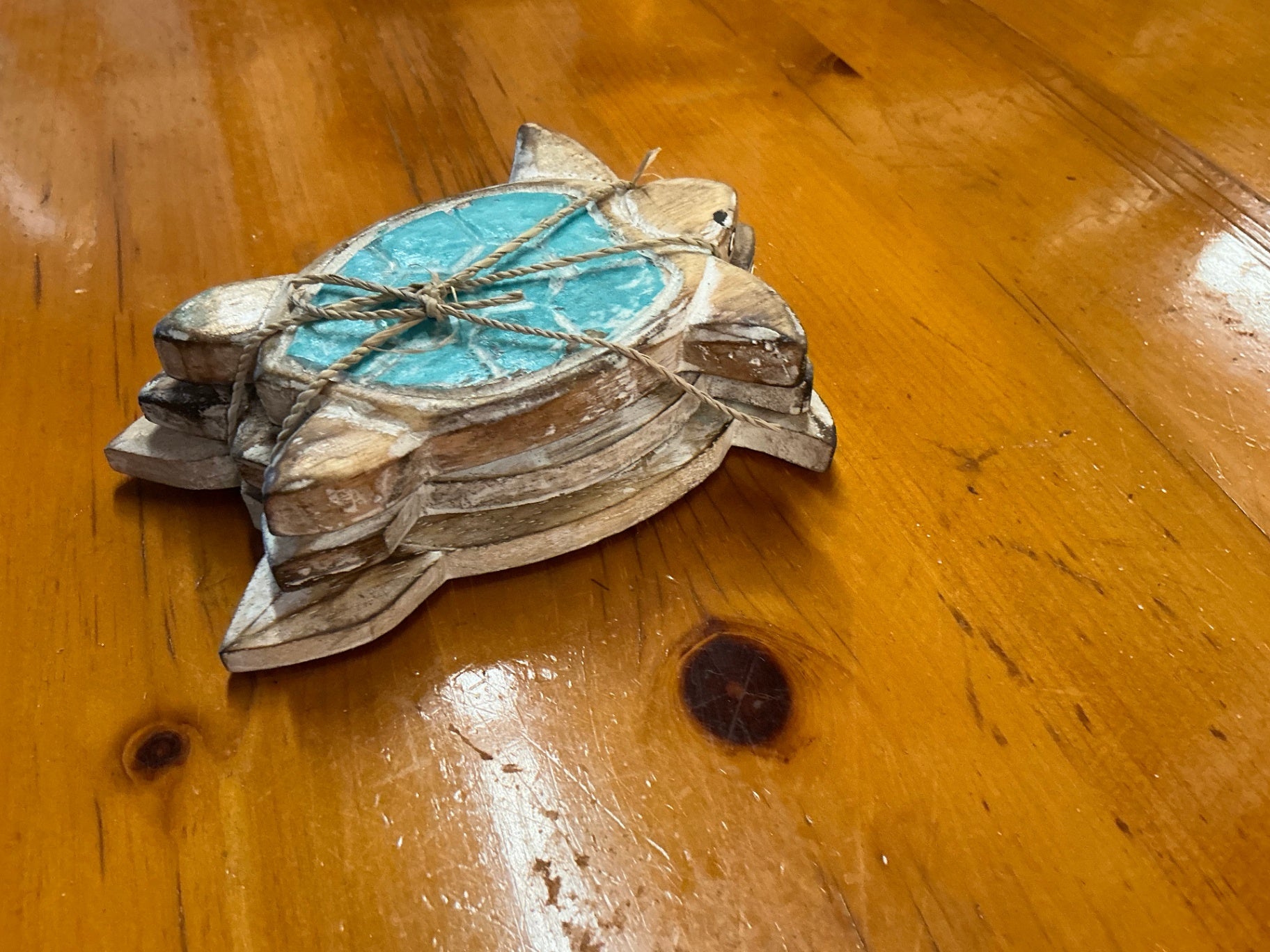 Decorative Turtle Wall Hanging Brown and turquoise Wood and paint