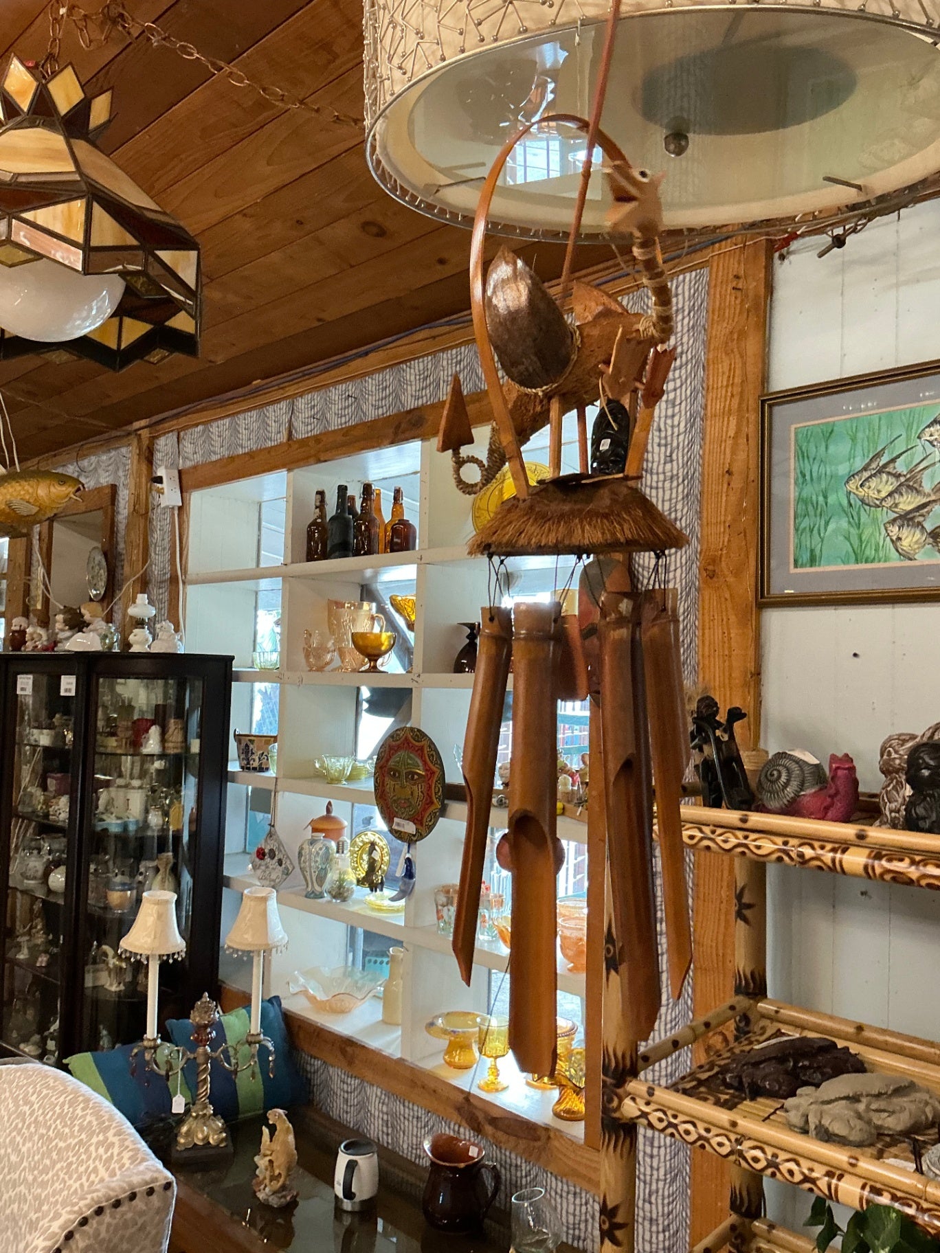 Wind Chime Natural Wood Tones Wood, Metal, Fabric