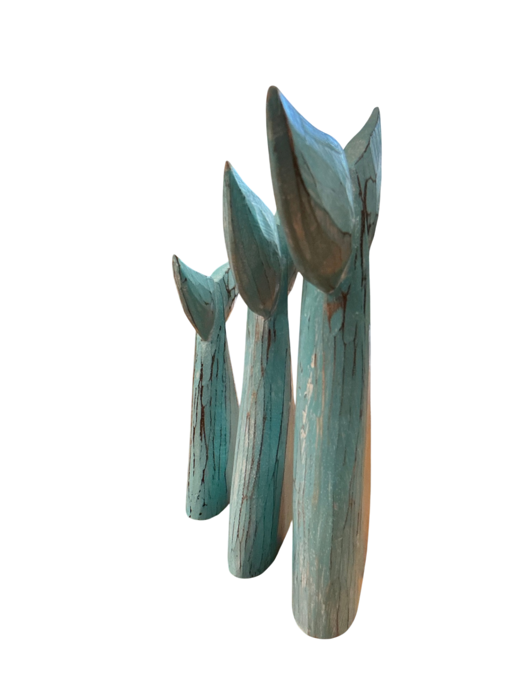 Whales Tail set of Decorative sculpture Turquoise with dark veins Wood