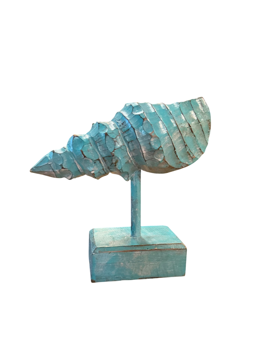 Decorative NAUTILUS SHELL sculpture Aqua Blue OR White Wood 9" X 8" X 4"