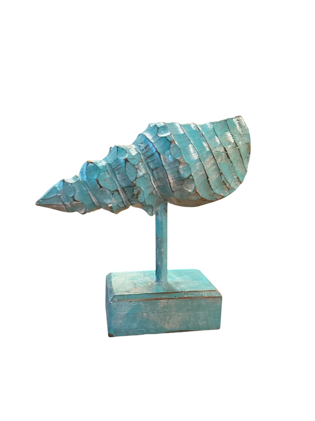 Decorative NAUTILUS SHELL sculpture Aqua Blue OR White Wood 9" X 8" X 4"