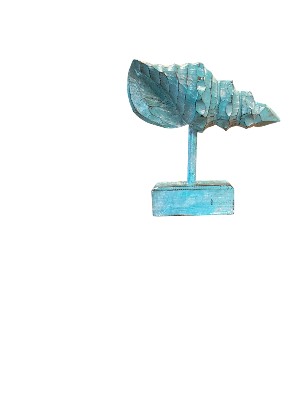 Decorative NAUTILUS SHELL sculpture Aqua Blue OR White Wood 9" X 8" X 4"