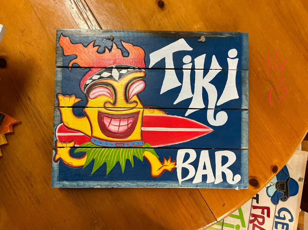 Tiki Bar Decorative Wall Hanging Multicolor Wood Sign 16"x13"