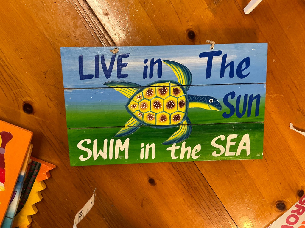 Live In The Sun Swim In the Sea Decorative Wall Hanging Multi-color Wood