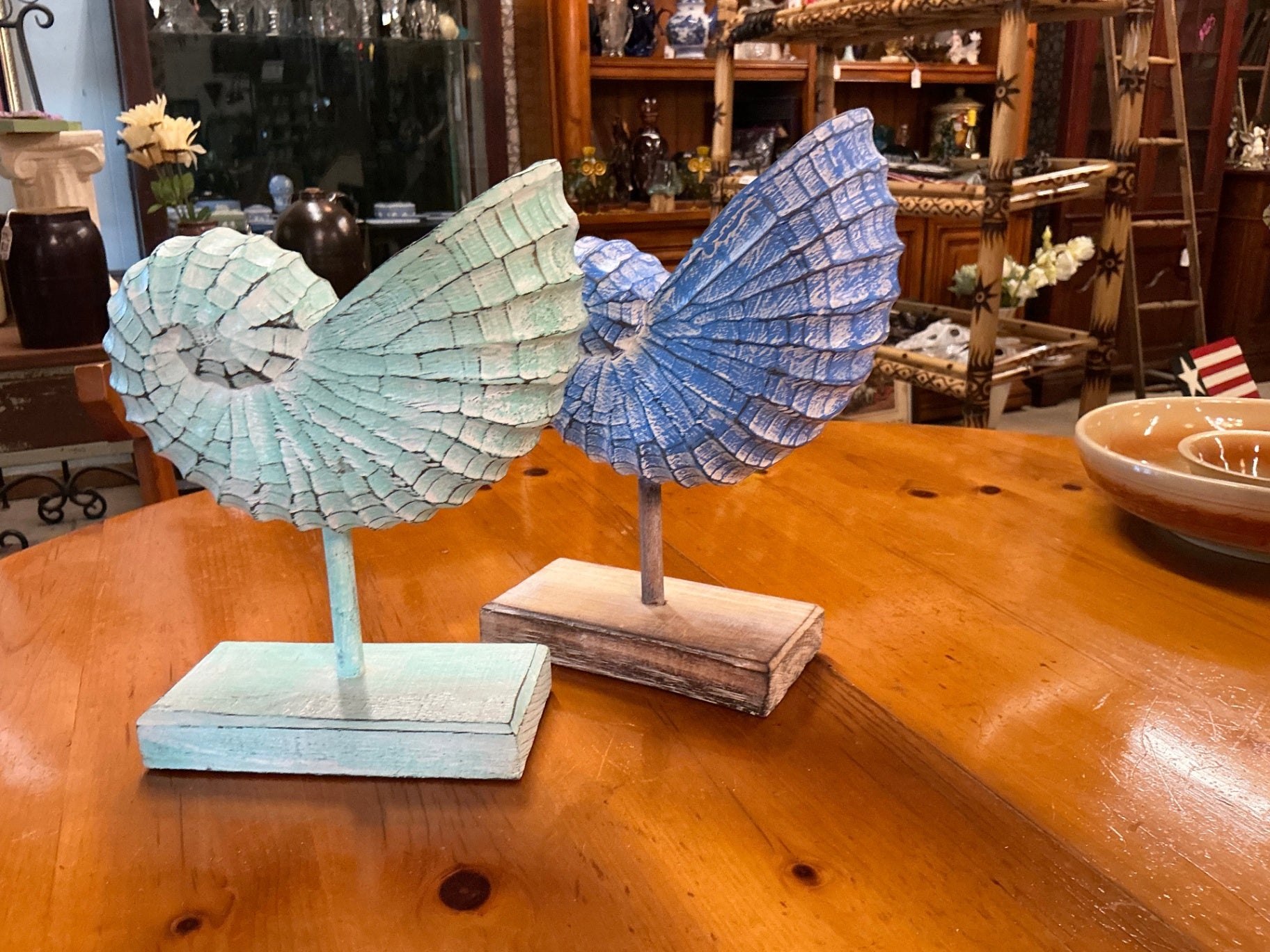 Decorative Nautilus Shell sculpture Blue OR green Wood 12" x 9" X 4"