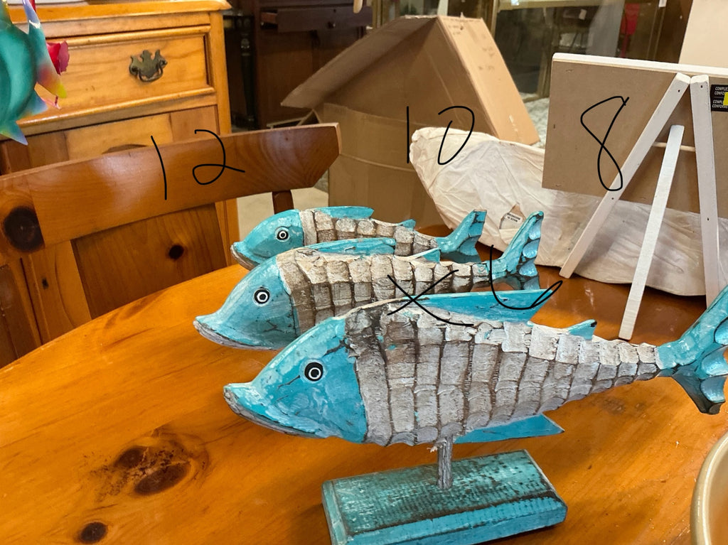 Set Of 3 Decorative Wood Fish Sculpture