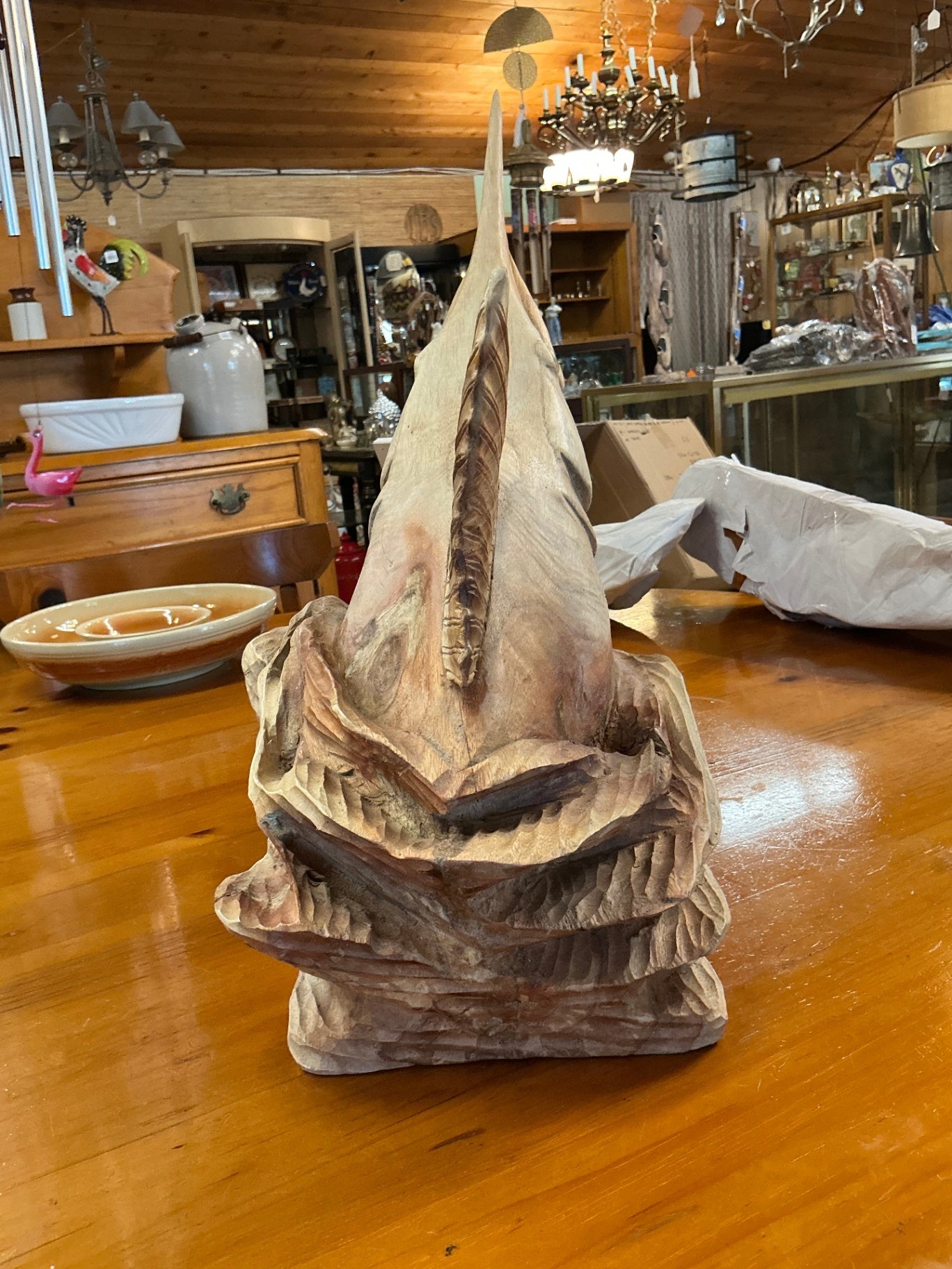 Wood Carved Swordfish Sculpture 24x15.75x12