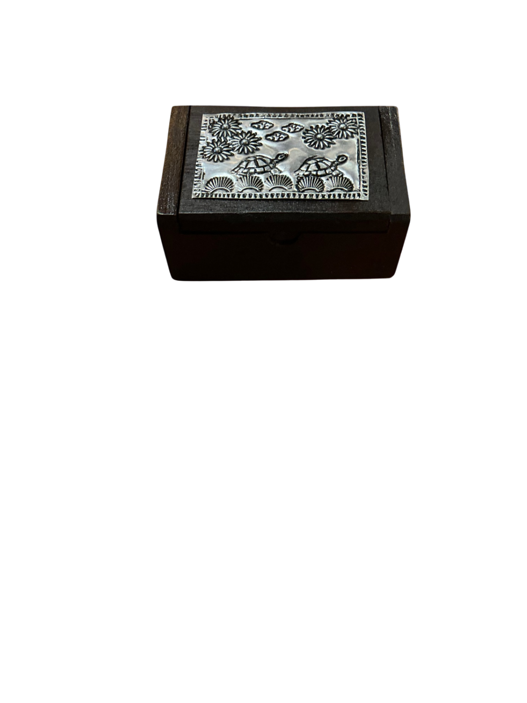 Decorative Jewelry Box, Trinket Box Brown and metallic silver Wood and metal measure 3.5" x 2.5" x 1.5"