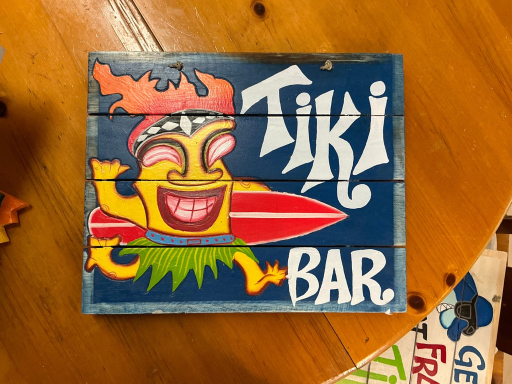 Tiki Bar Decorative Wall Hanging Multicolor Wood Sign 16"x13"