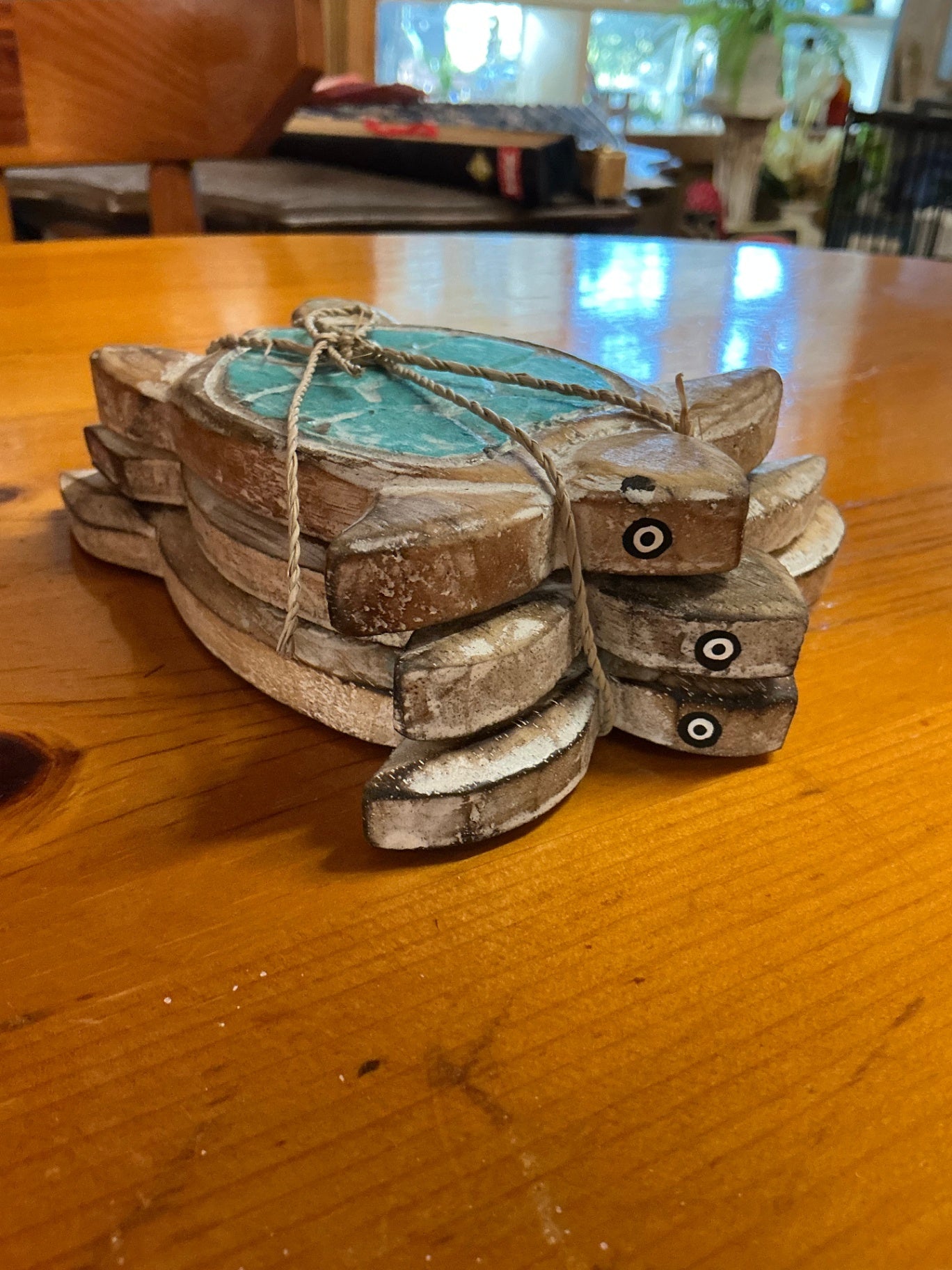 Decorative Turtle Wall Hanging Brown and turquoise Wood and paint