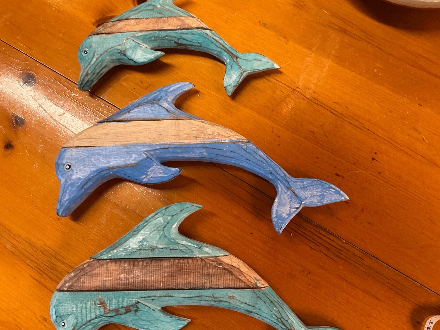 Medium Dolphin Decorative Wall Hanging Blue and Green Wood
