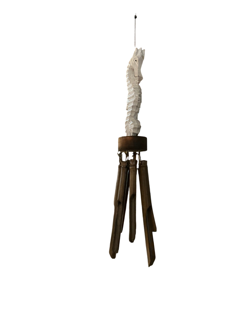 Decorative Hanging Wind Chime White and Brown Wood  seahorse