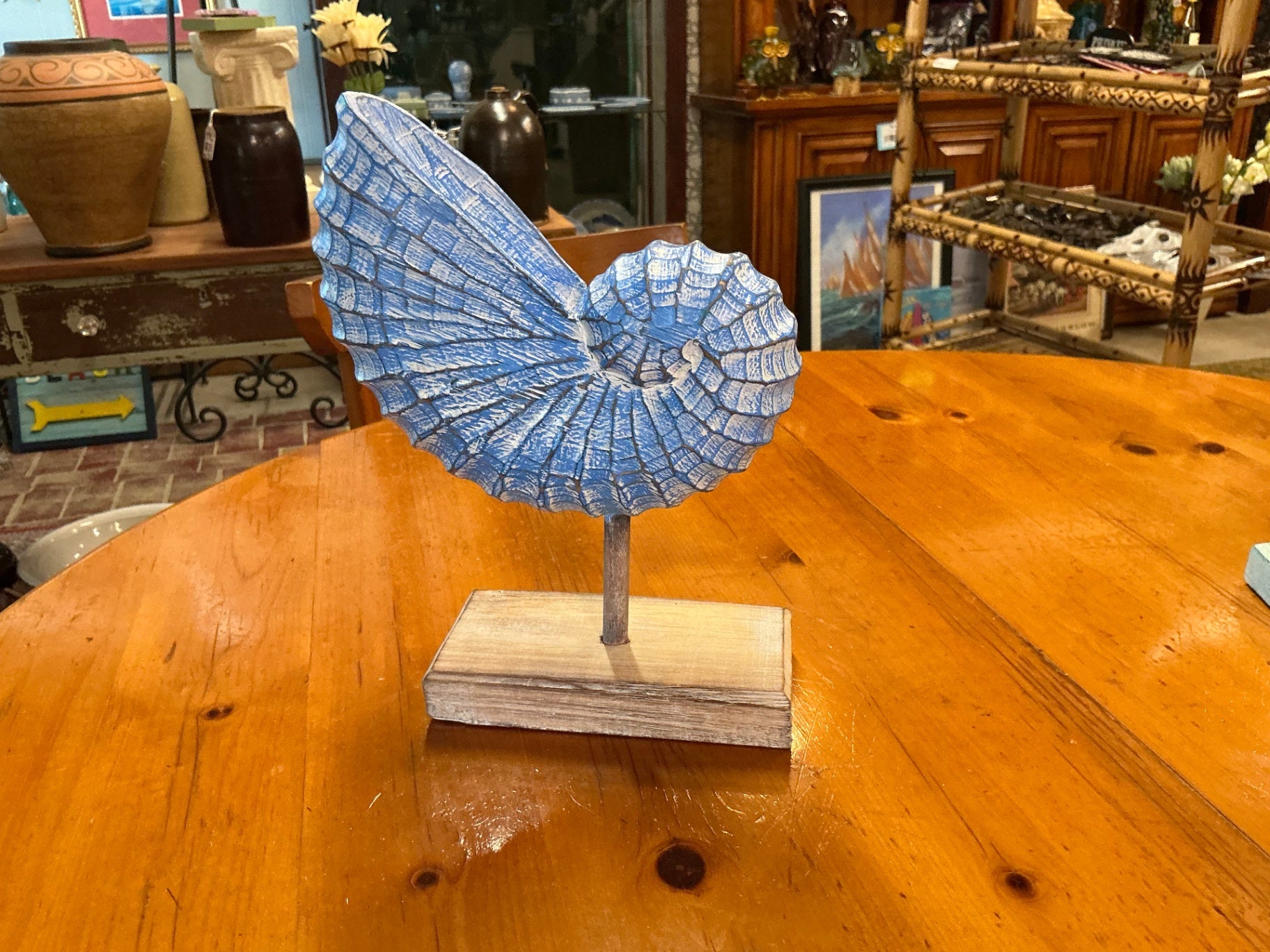 Decorative Nautilus Shell sculpture Blue OR green Wood 12" x 9" X 4"