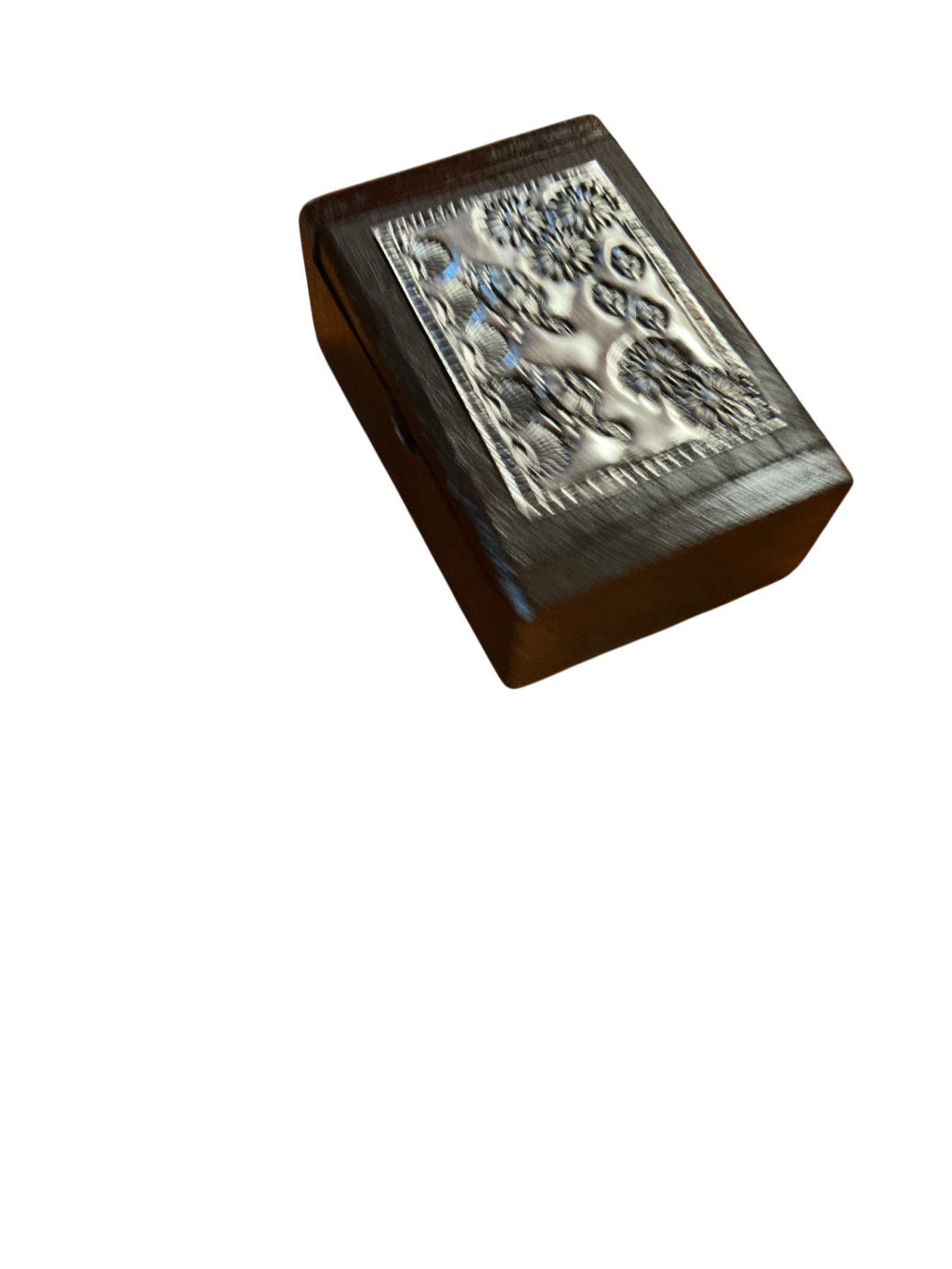 Decorative Jewelry Box, Trinket Box Brown and metallic silver Wood and metal measure 3.5" x 2.5" x 1.5"