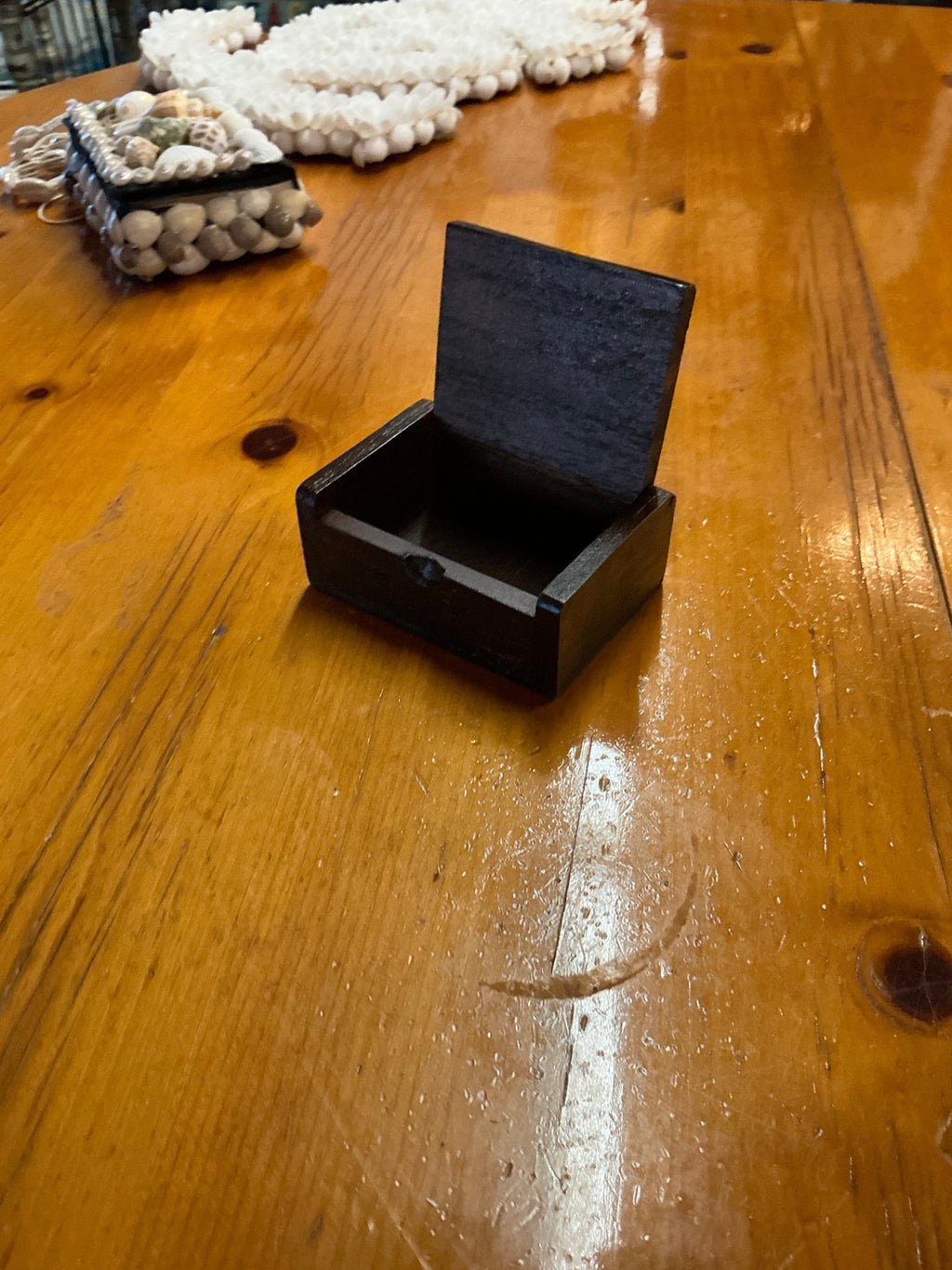 Decorative Jewelry Box, Trinket Box Brown and metallic silver Wood and metal measure 3.5" x 2.5" x 1.5"