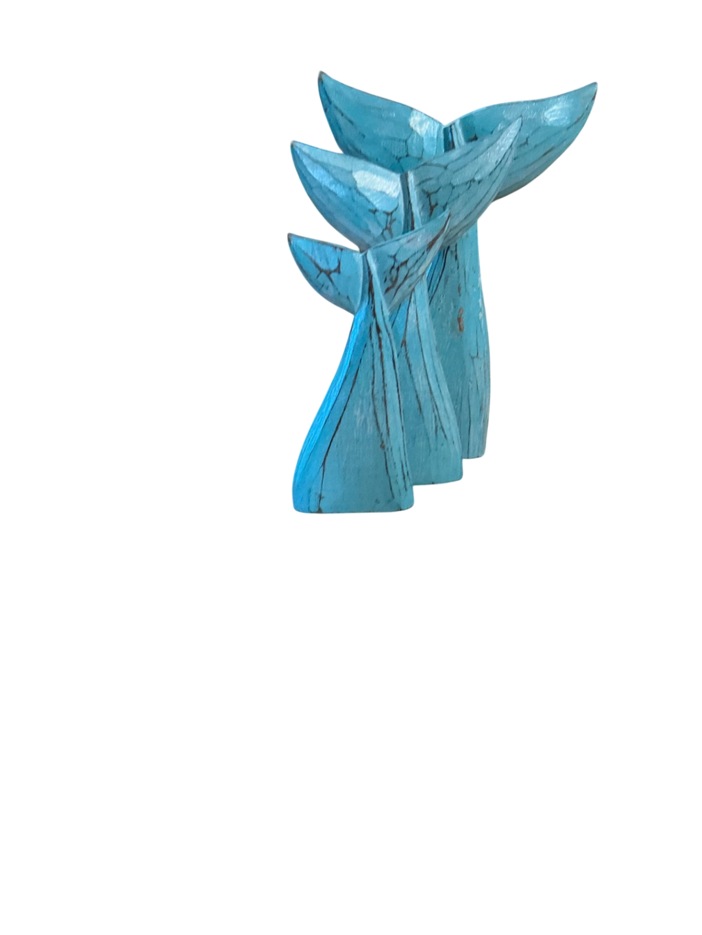 Whales Tail set of Decorative sculpture Turquoise with dark veins Wood