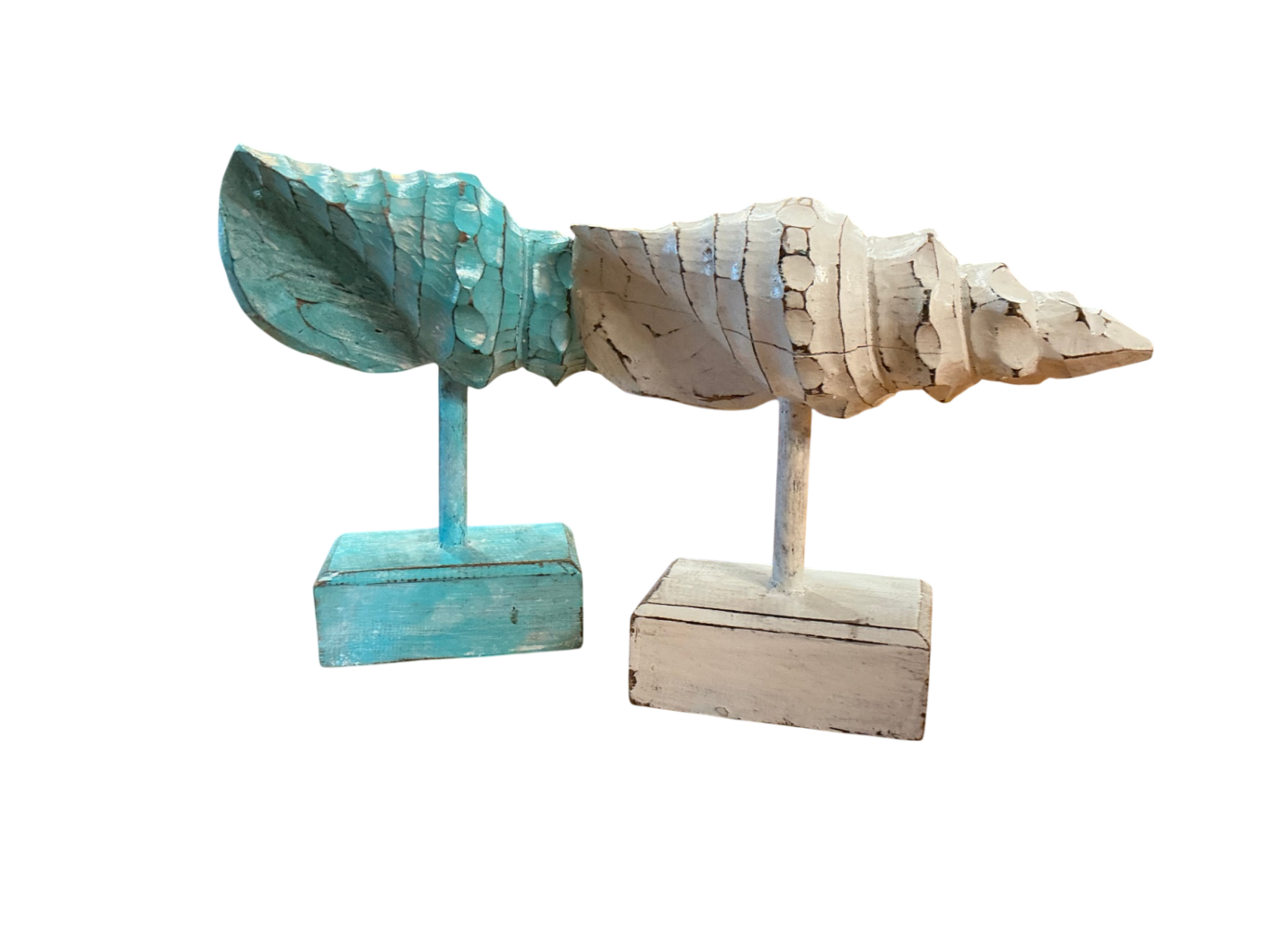 Decorative NAUTILUS SHELL sculpture Aqua Blue OR White Wood 9" X 8" X 4"