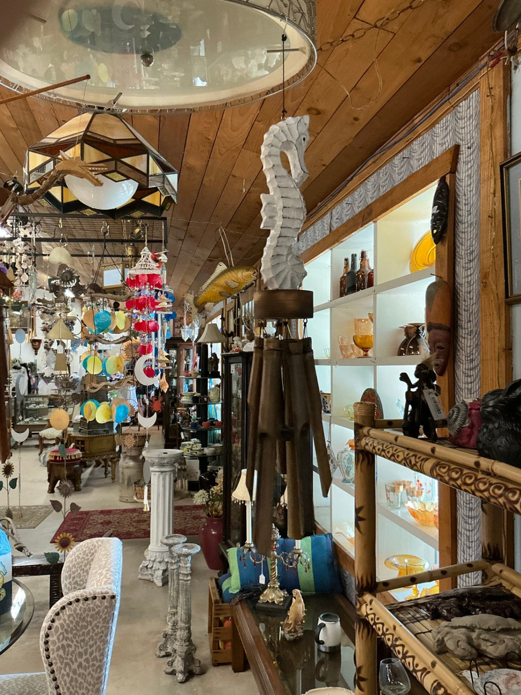 Decorative Hanging Wind Chime White and Brown Wood  seahorse