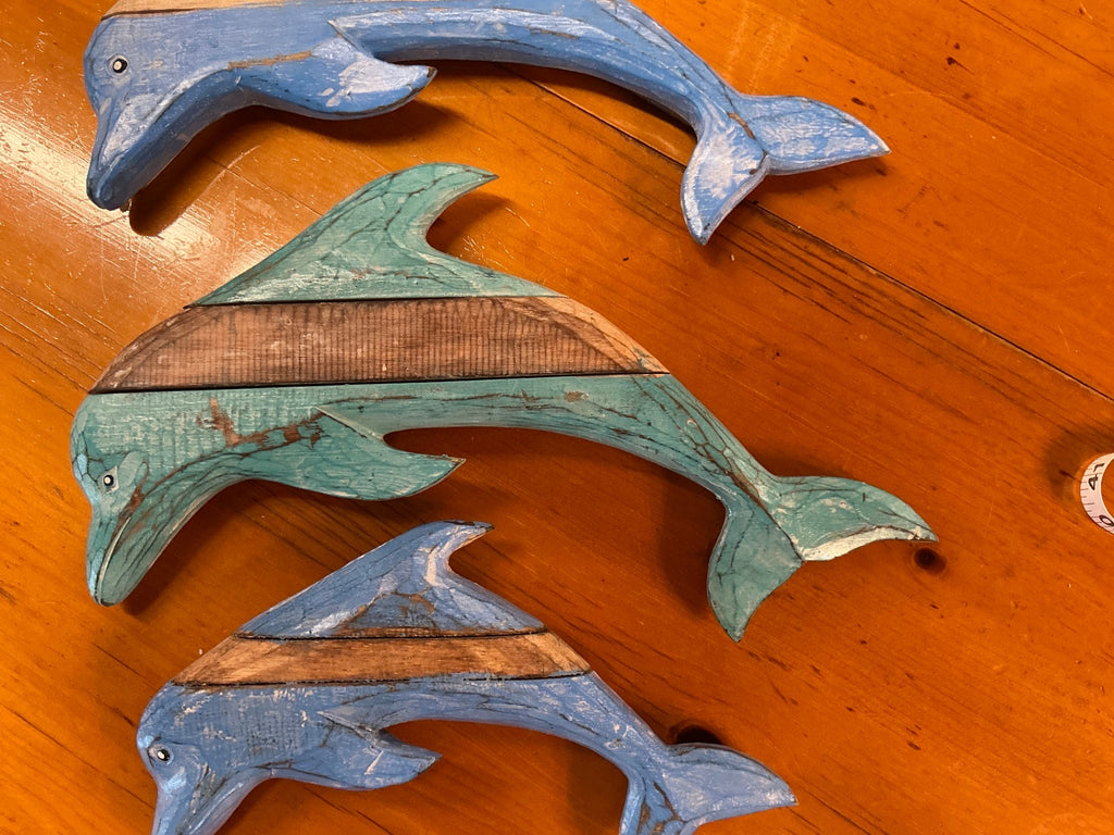 Small Dolphin Decorative Wall Hanging Blue and turquoise Wood small