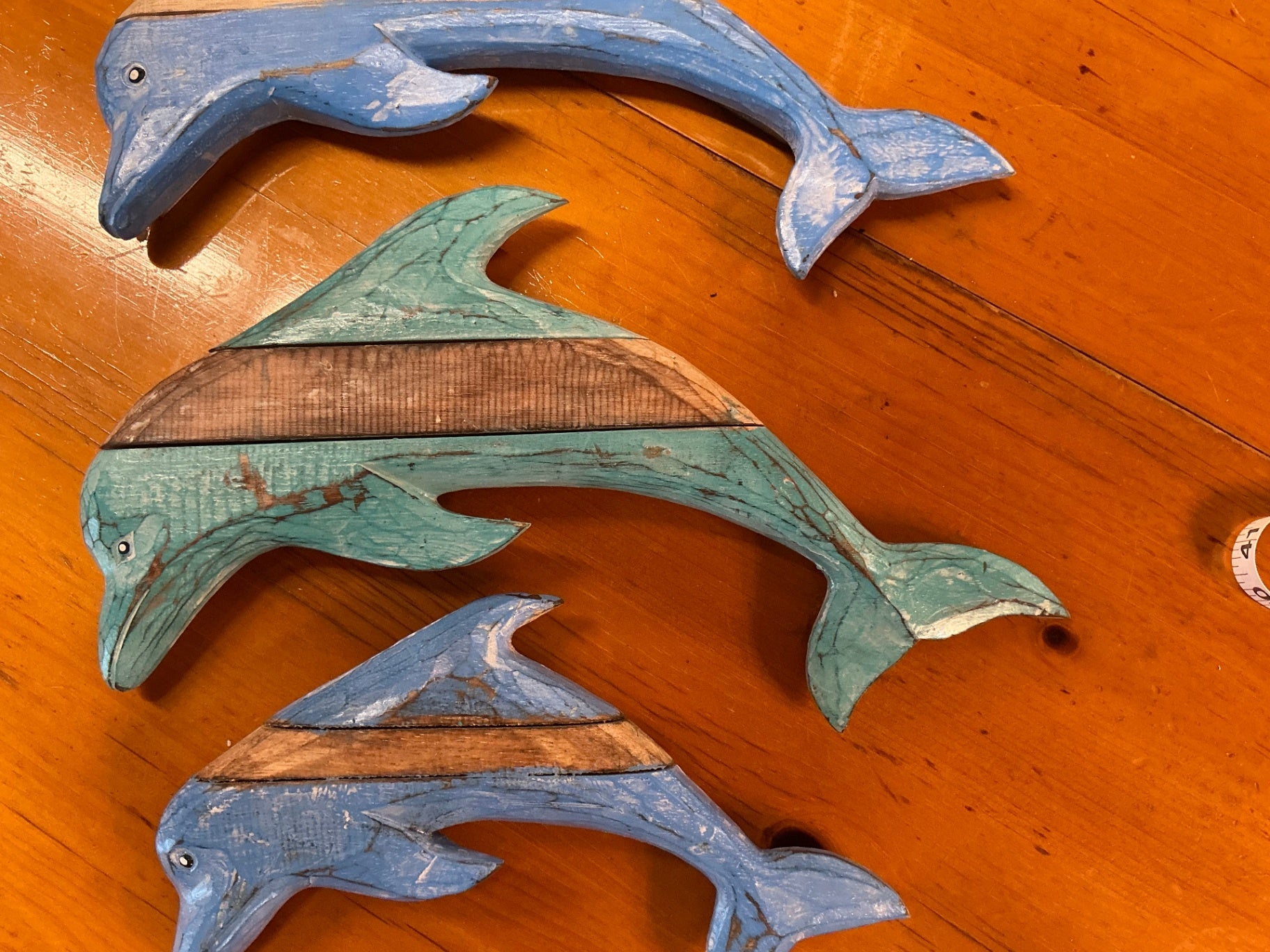 Small Dolphin Decorative Wall Hanging Blue and turquoise Wood small