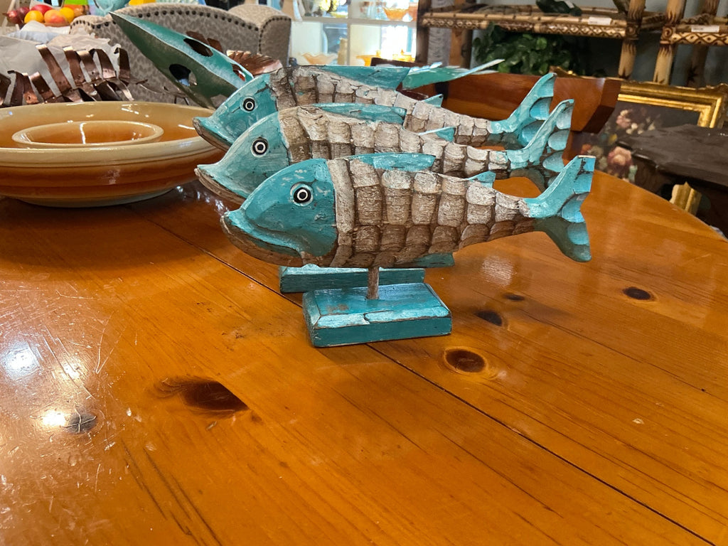 Set Of 3 Decorative Wood Fish Sculpture