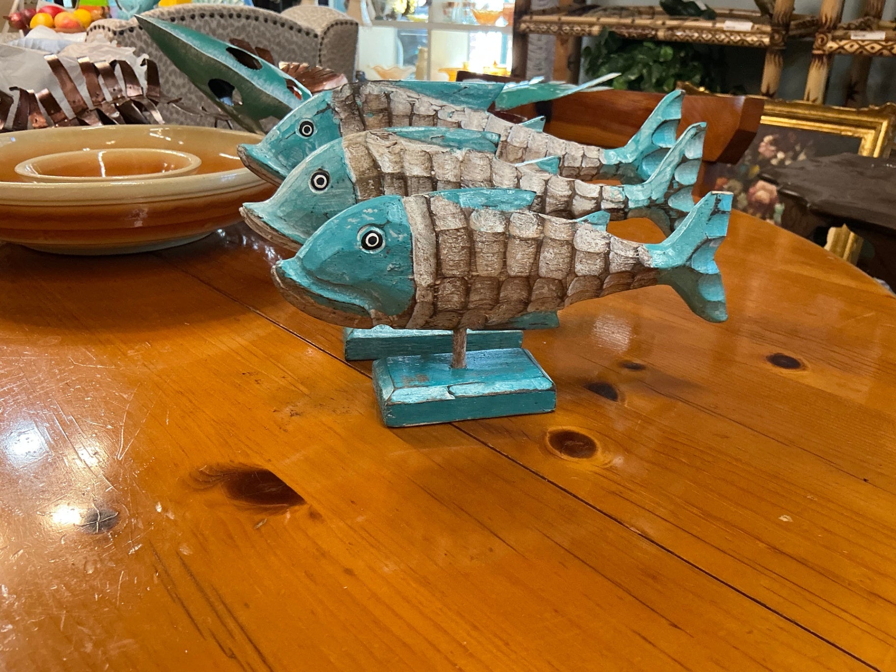 Set Of 3 Decorative Wood Fish Sculpture