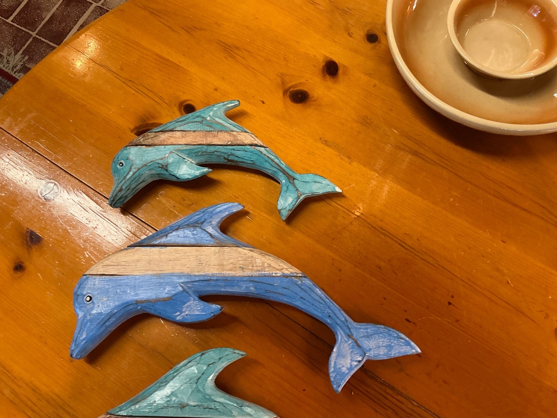 Small Dolphin Decorative Wall Hanging Blue and turquoise Wood small