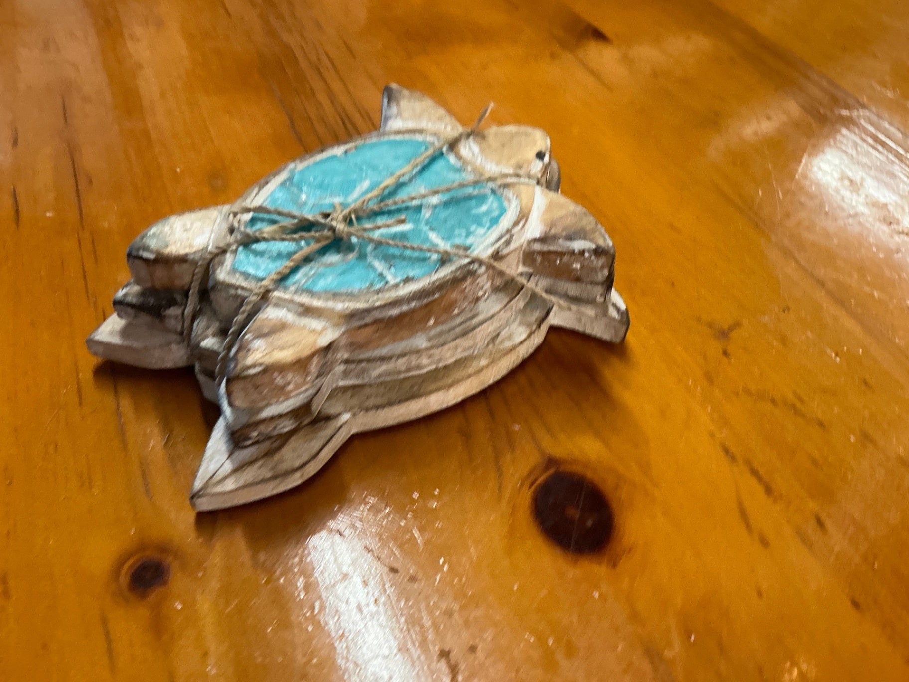 Decorative Turtle Wall Hanging Brown and turquoise Wood and paint