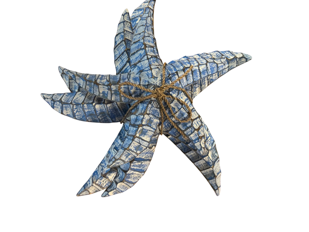 Starfish Decorative Wall Hanging Blue and Turquoise Wood sets of 3 measures 14"x14"x4.5"