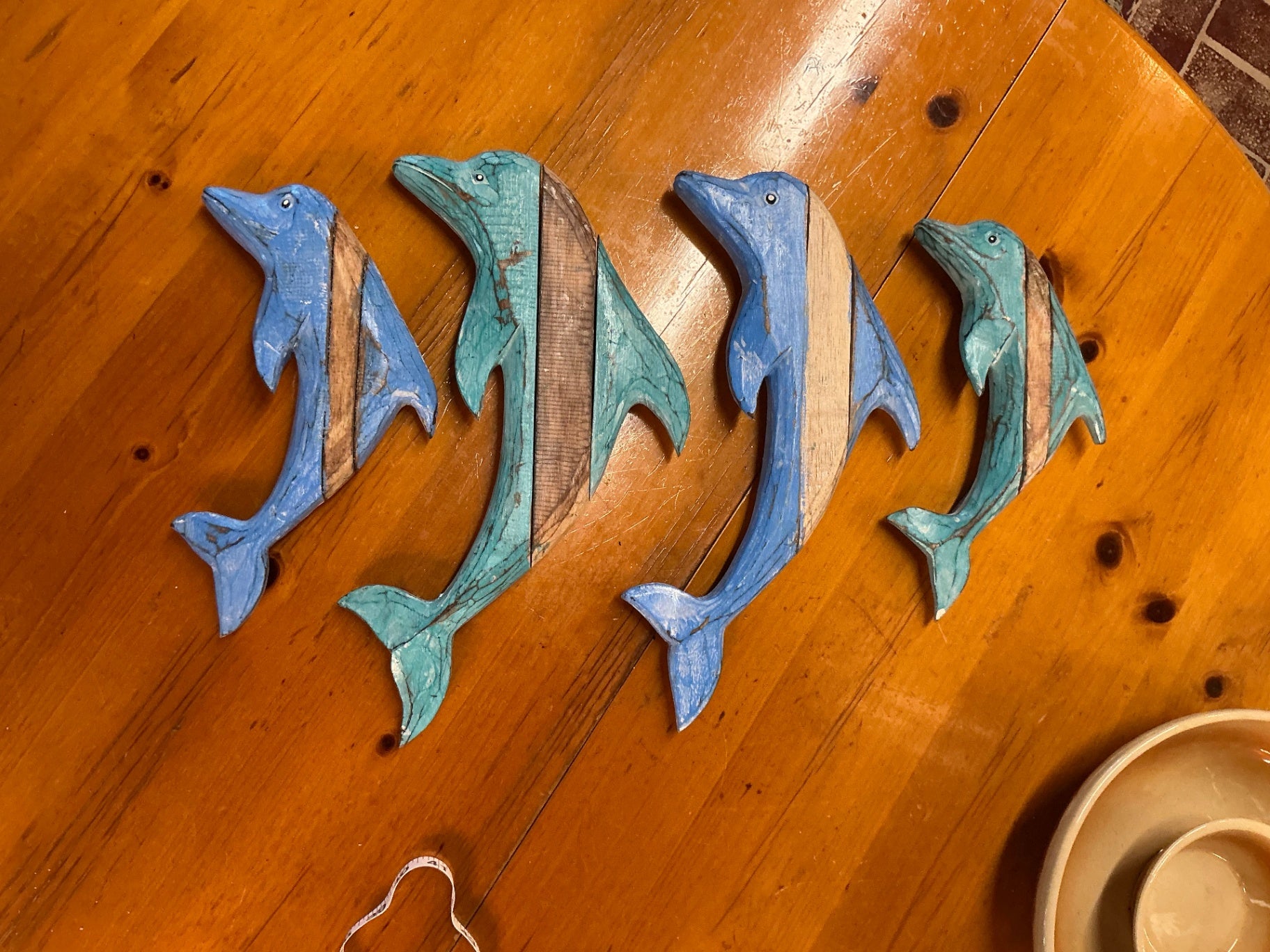 Small Dolphin Decorative Wall Hanging Blue and turquoise Wood small