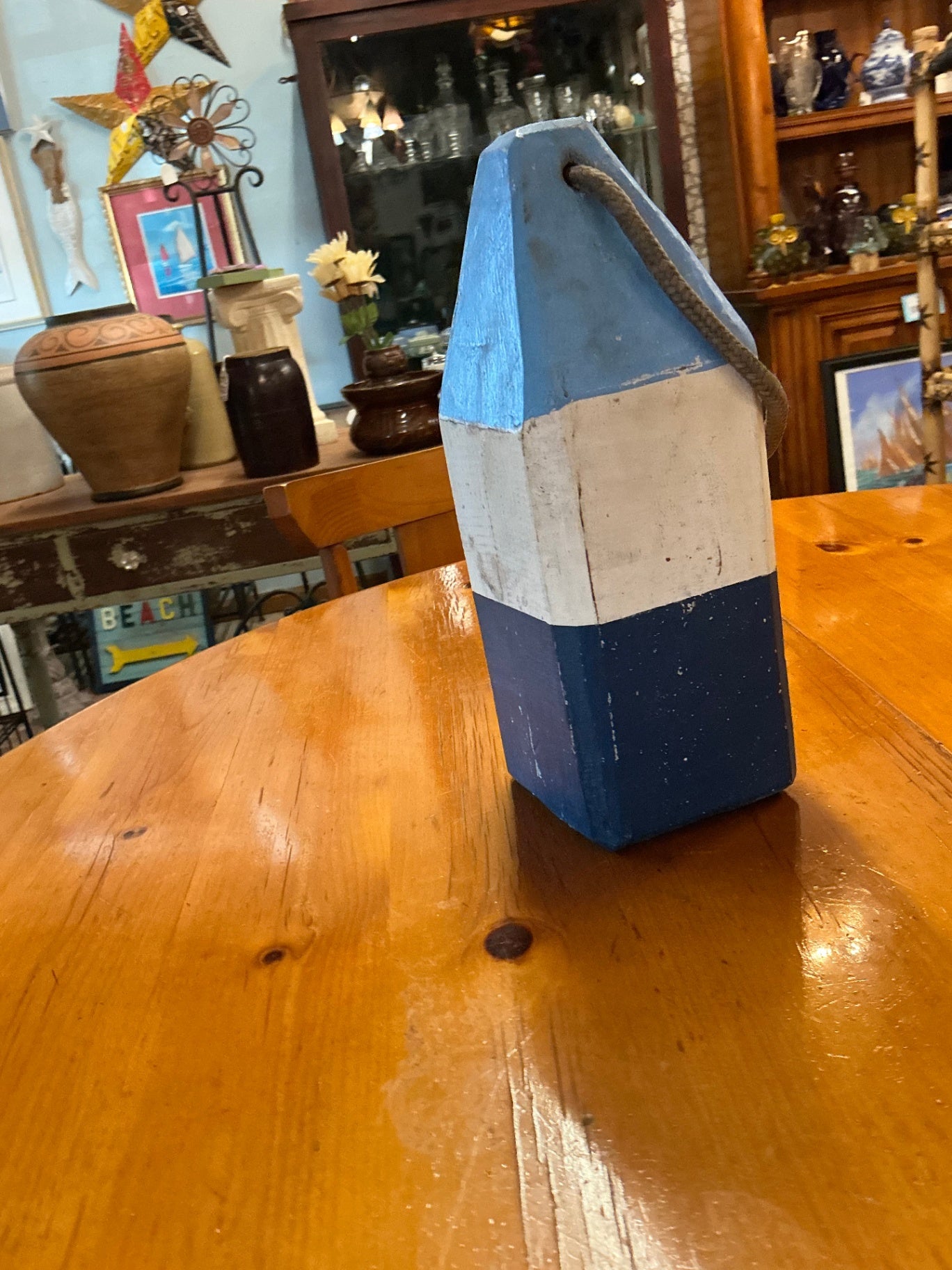 Decorative Bouy Blue, White, Beige Wood