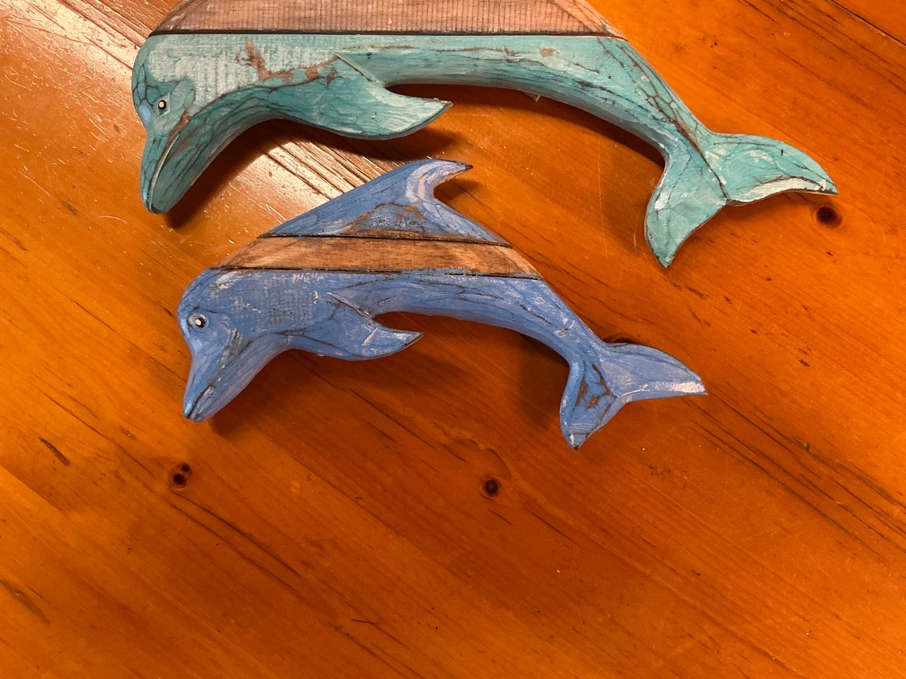 Small Dolphin Decorative Wall Hanging Blue and turquoise Wood small