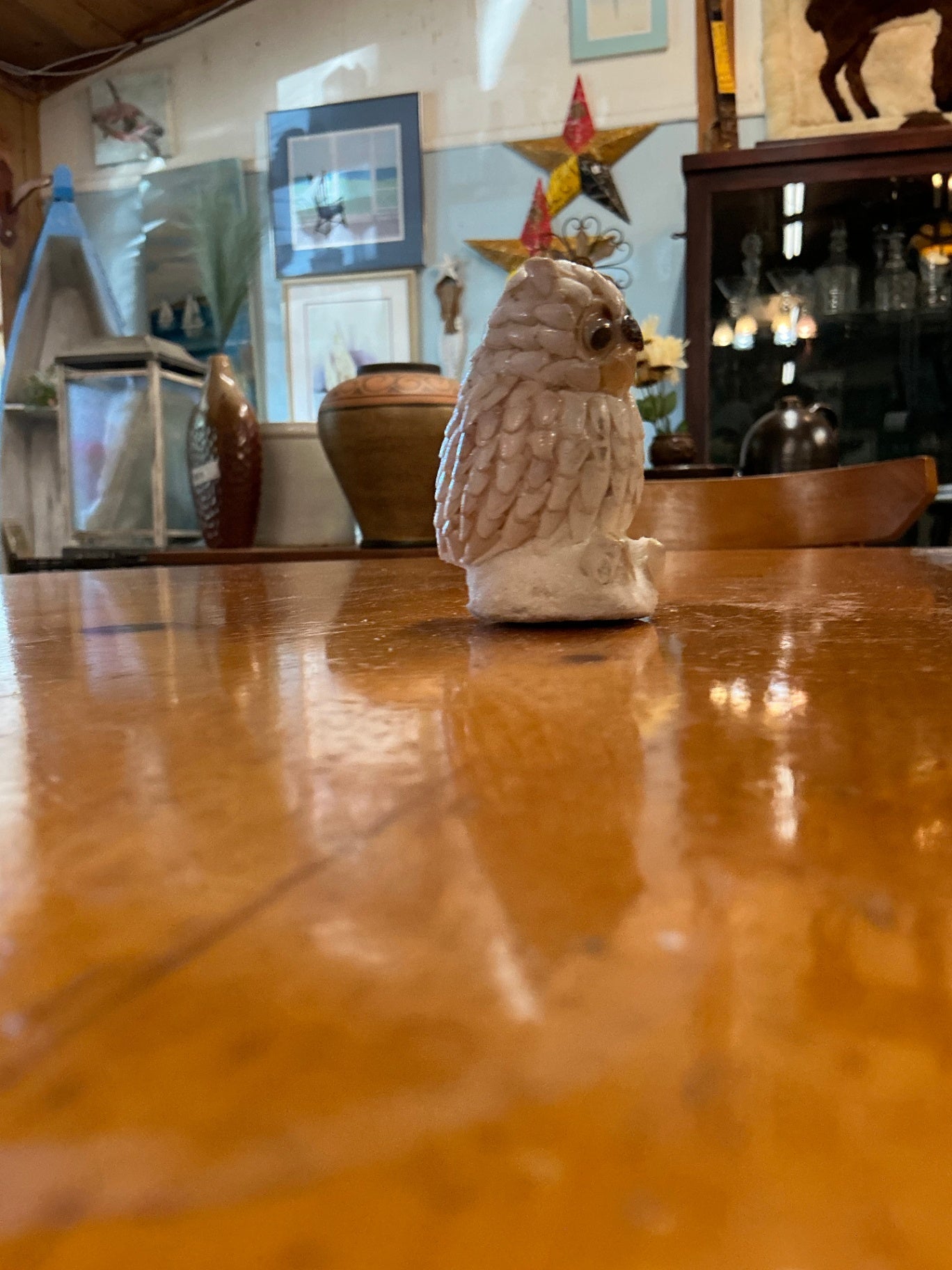 Decorative Owl Figurine Beige/Off-white Shell Small