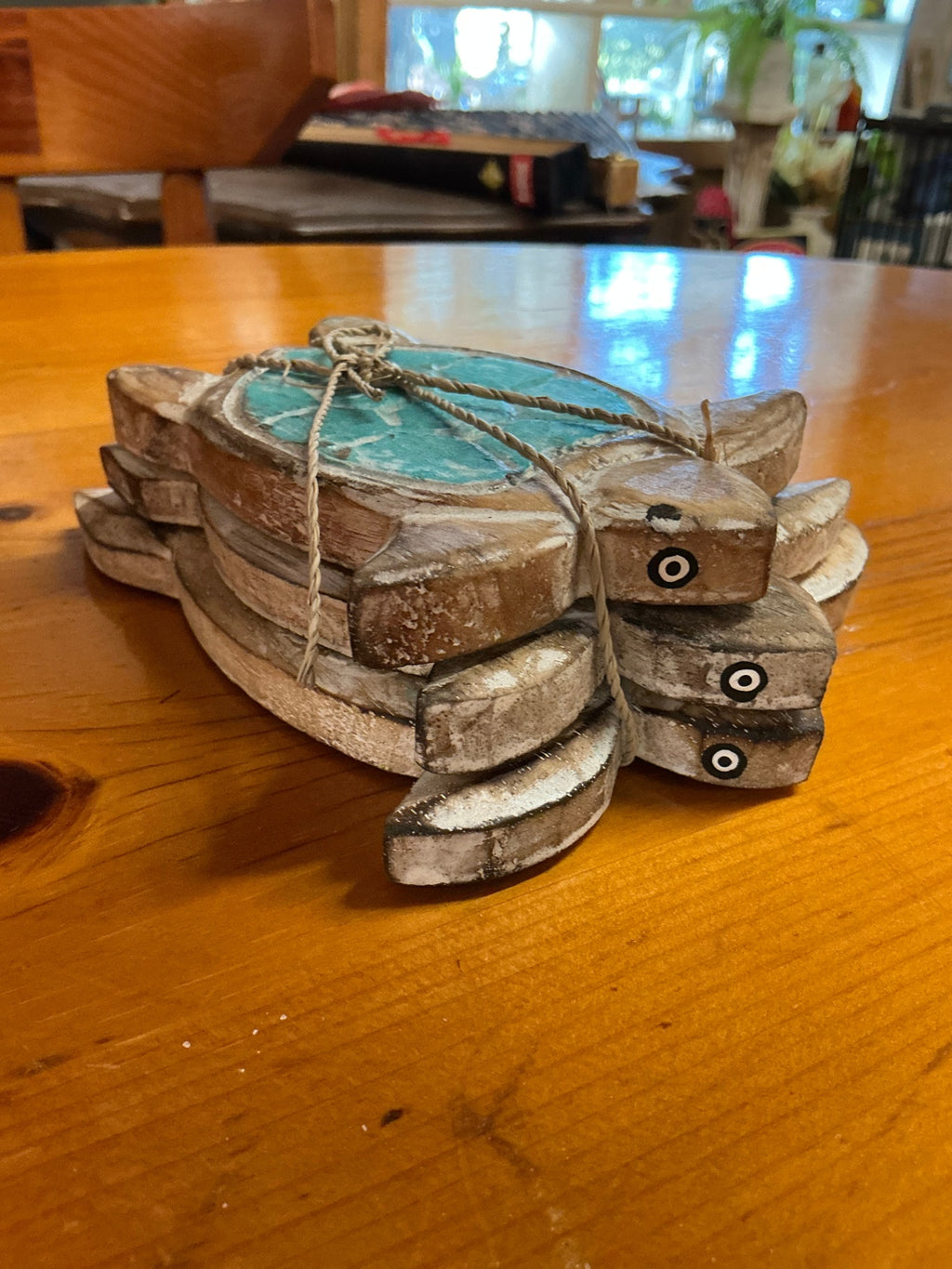Decorative Turtle Wall Hanging Brown and turquoise Wood and paint