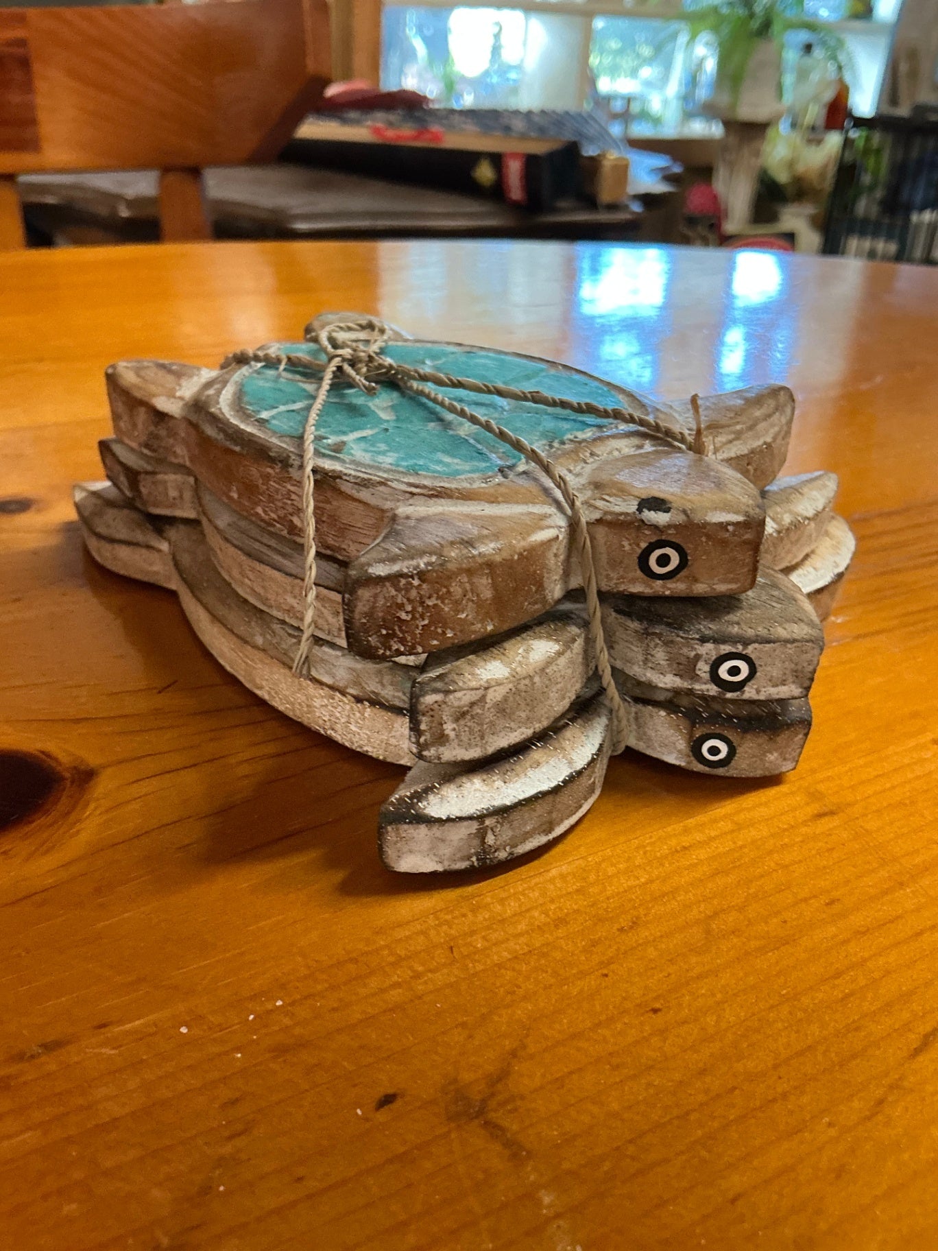 Decorative Turtle Wall Hanging Brown and turquoise Wood and paint