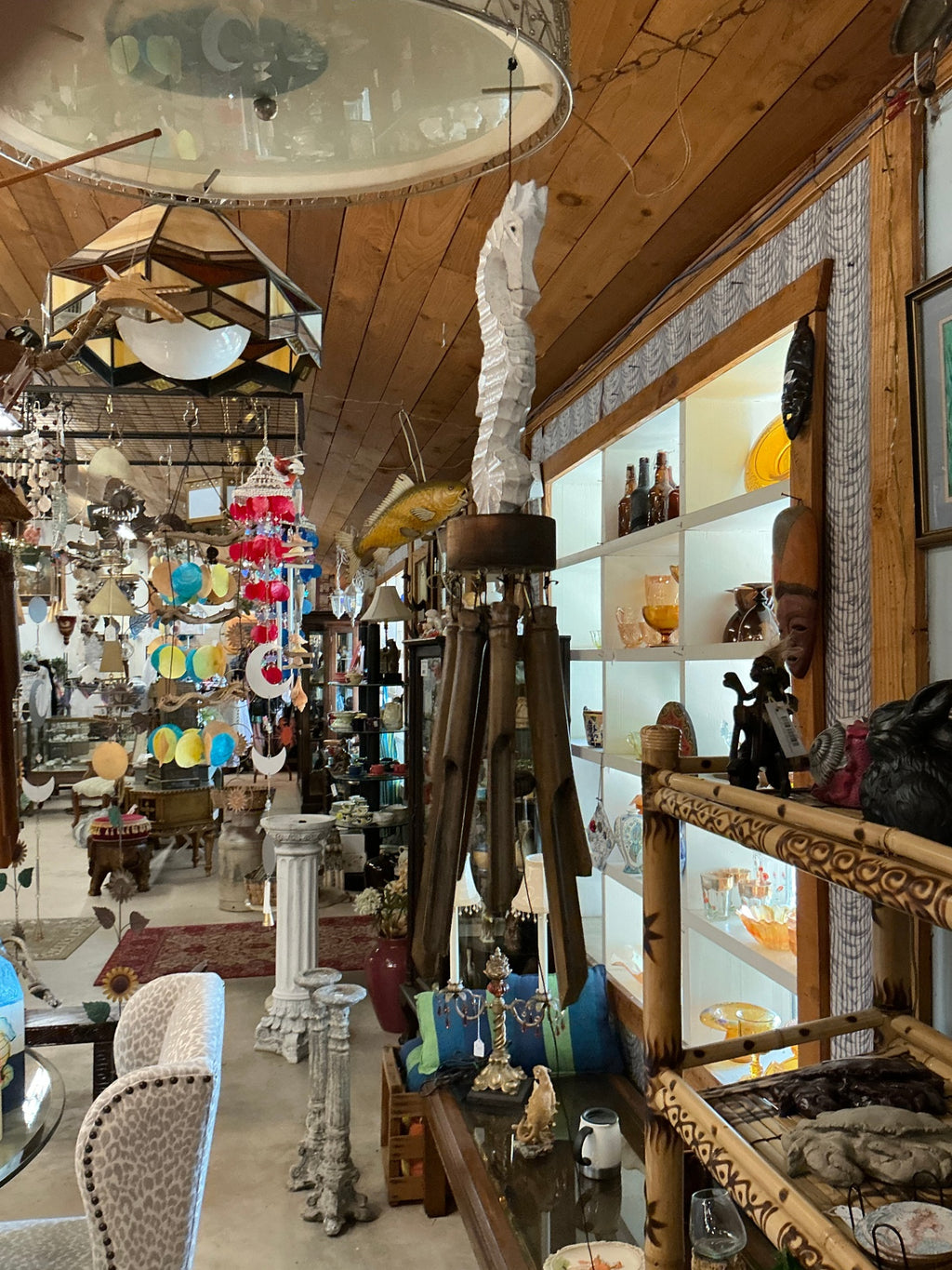 Decorative Hanging Wind Chime White and Brown Wood  seahorse